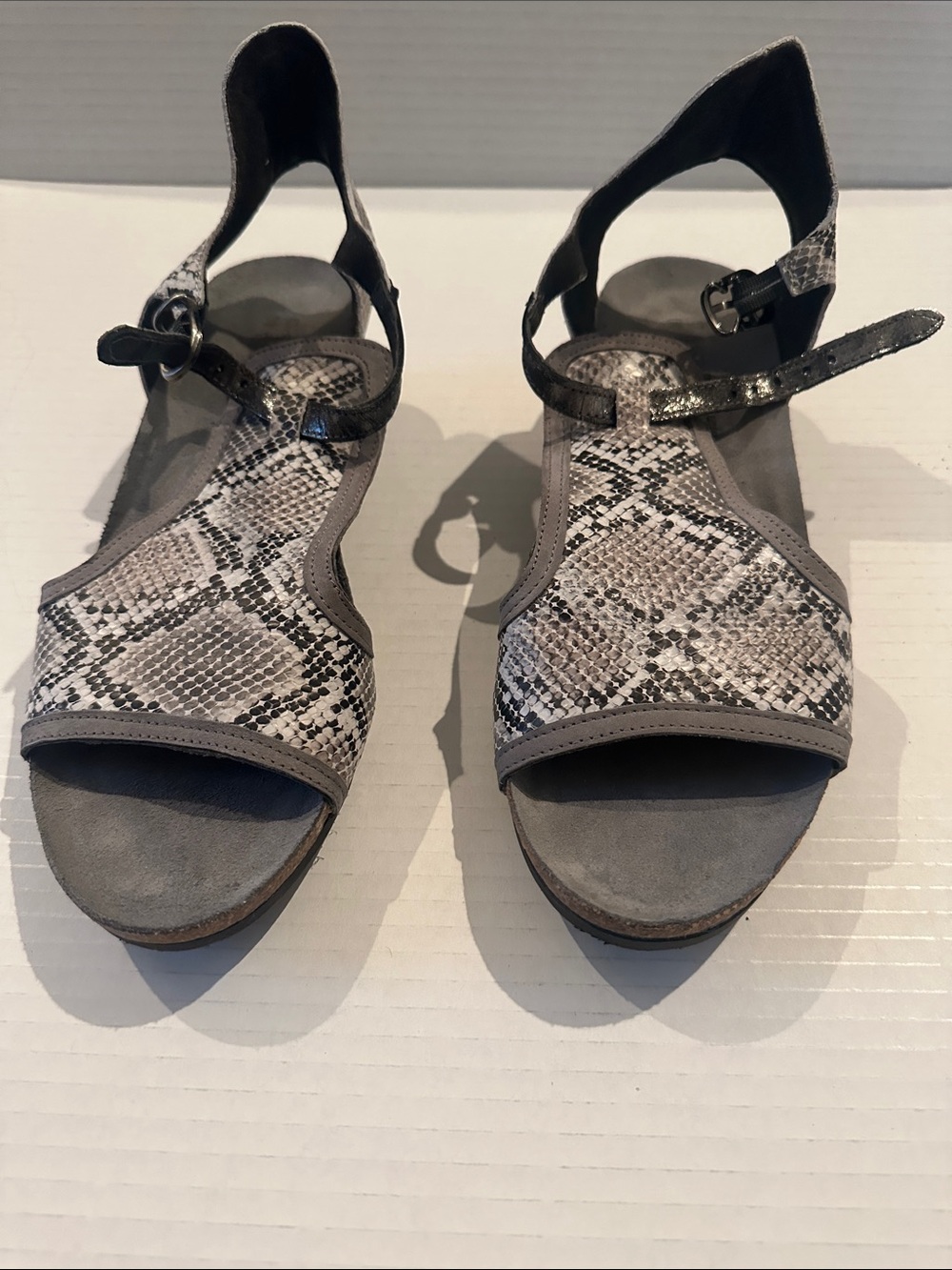 Naot Snake-Print Open-Toe Ankle Strap Sandals in Gray